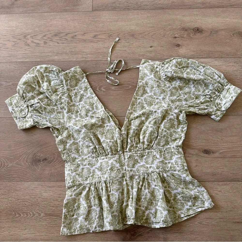 J. Crew Puff Sleeve V Neck Top Sz 4